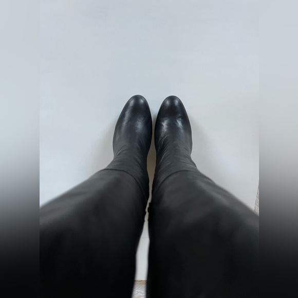 Stuart Weitzman Black Leather Wedge Knee-High Boots (9) - Picture 3 of 16
